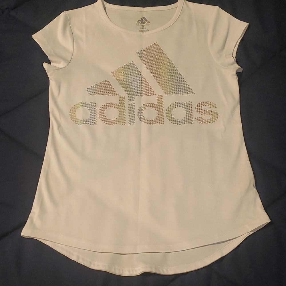 Adidas Kids White Tee with Multicolor Logo